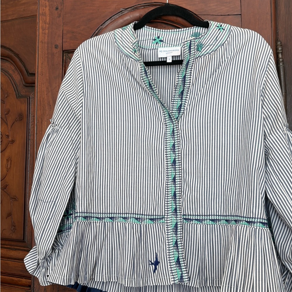 Mi Golondrina Navy and White Striped Blouse